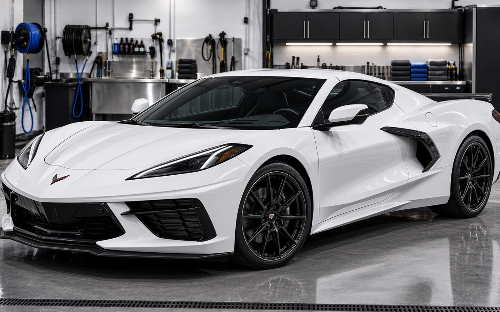 White Corvette C8 protected with 1-Step Ceramic
