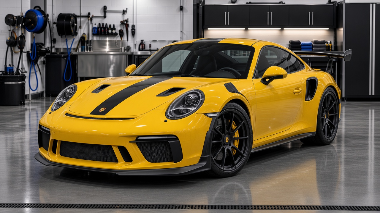 Yellow Porsche 911 after a refresh detail